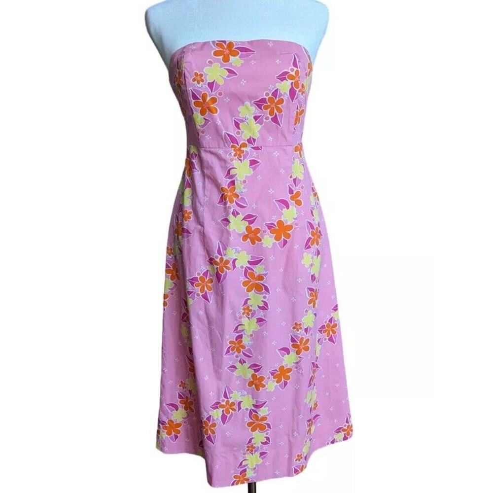 Lilly Pulitzer Sabrina Strapless Dress Women 0 Yellow Floral Tie Back Vtg Y2k